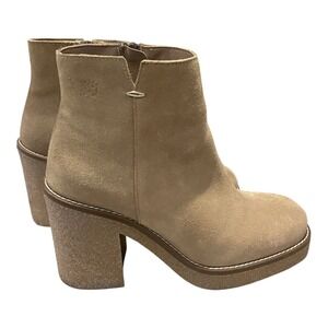 Yokono Tan Suede Platform Ankle Boots Made in Spain Chunky Block Heel Size 39